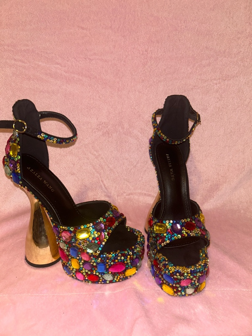 Azalea Wang Black Jeweled Platform Sandals in Multicolor